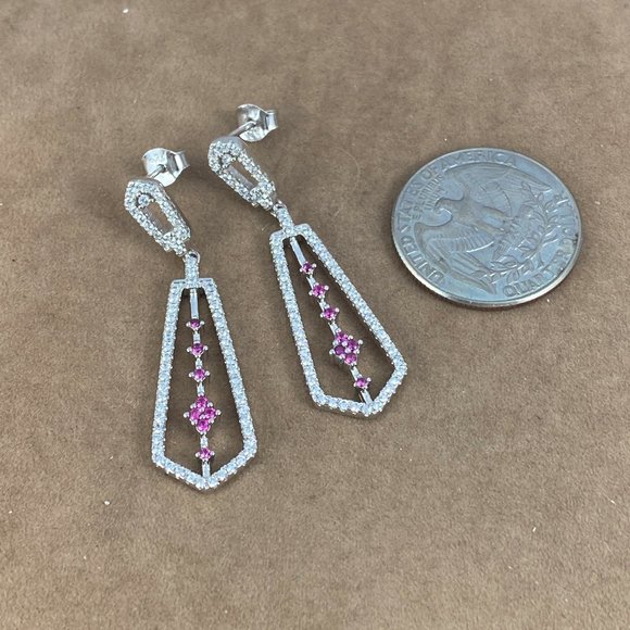 Red Rubies and Micro CZ Post Dangling Earrings - Picture 5 of 5